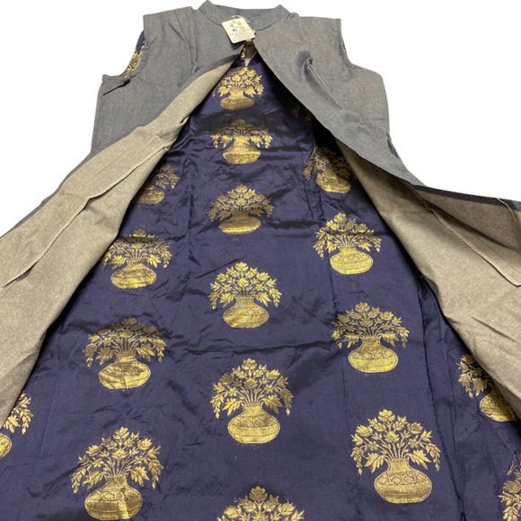 Aahwan Indian Tunic Top Kurti for Women Blue  Taffteta Silk A-line Long Dress - Picture 2 of 5